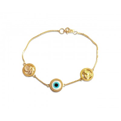 Om, Evil Eye and Sai Ram in gold bracelet